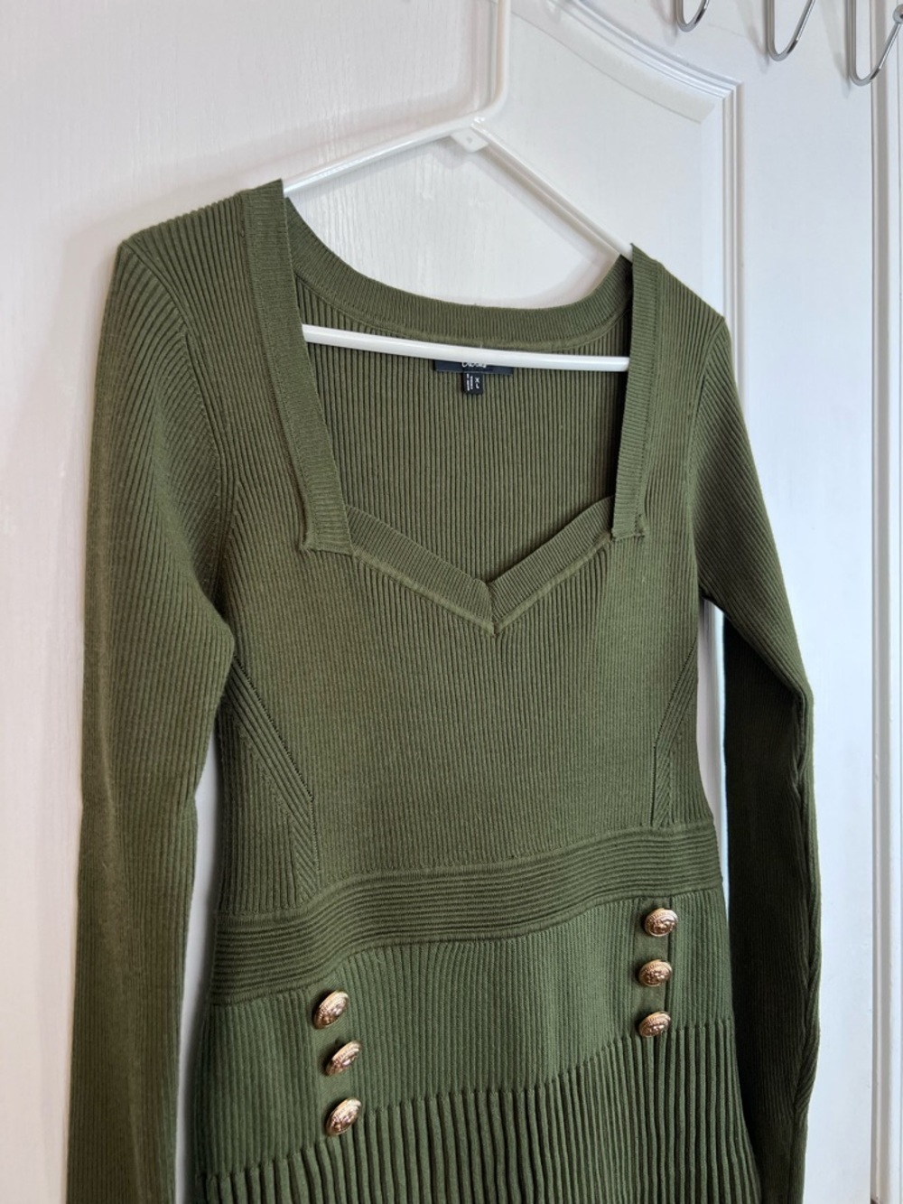 Lulu's Olive Green Ribbed Knit Long-Sleeve Fit & Flare Dress size XL - Picture 10 of 11